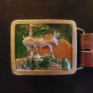 Deer Belt Buckle with leather inlay belt 38